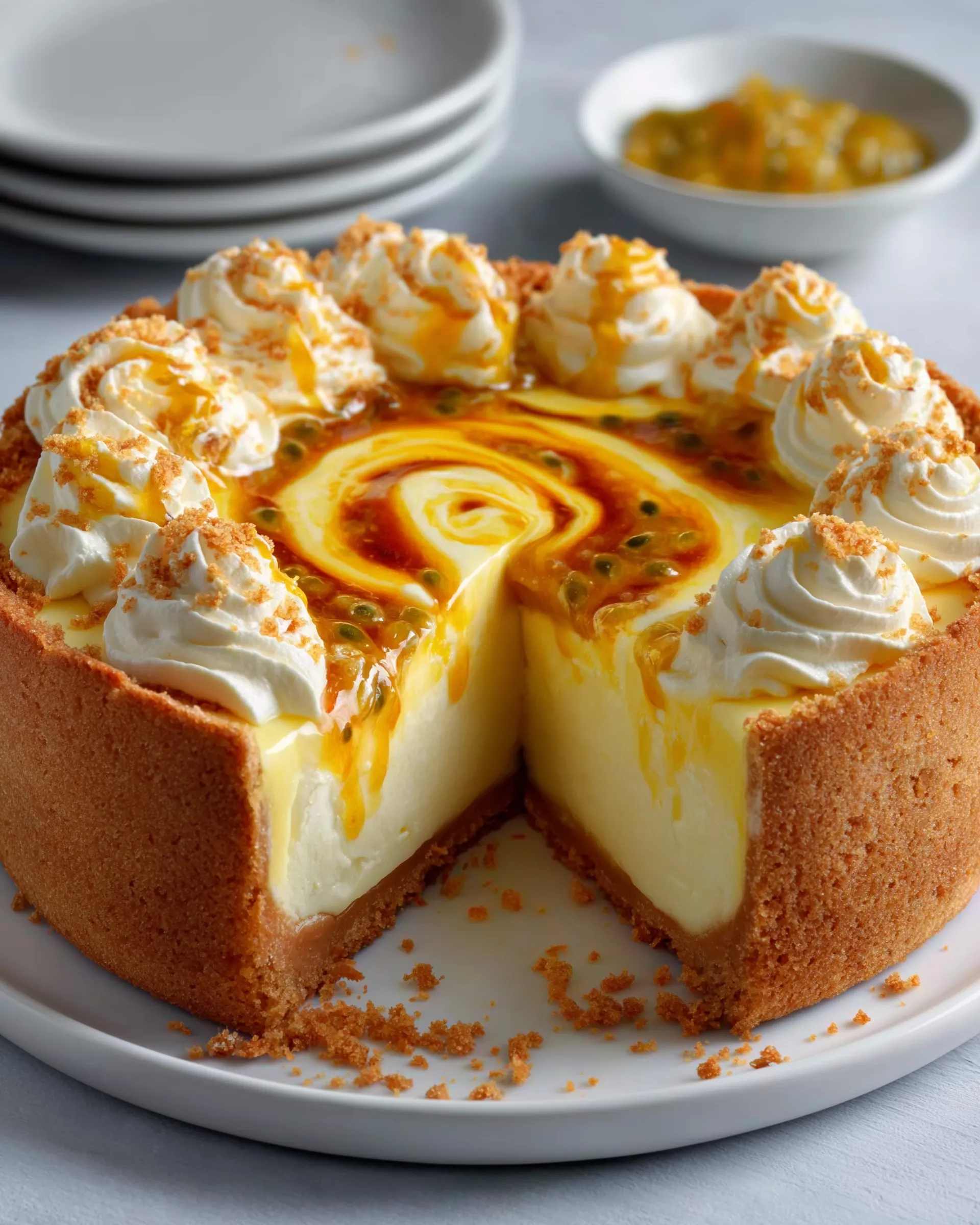 Passionfruit Curd Ripple Cheesecake Recipe