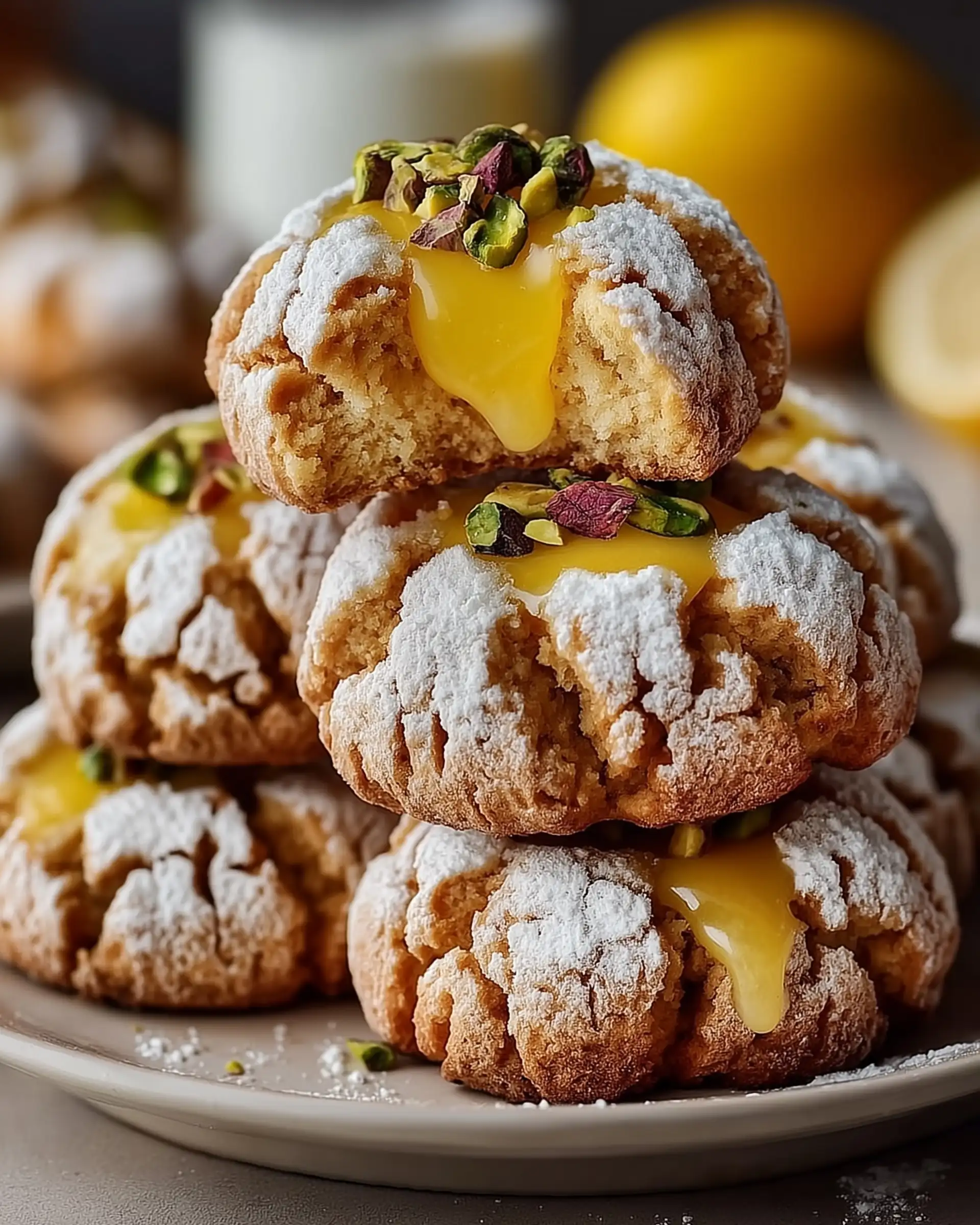 Lemon Pistachio Crinkle Cookies Recipe