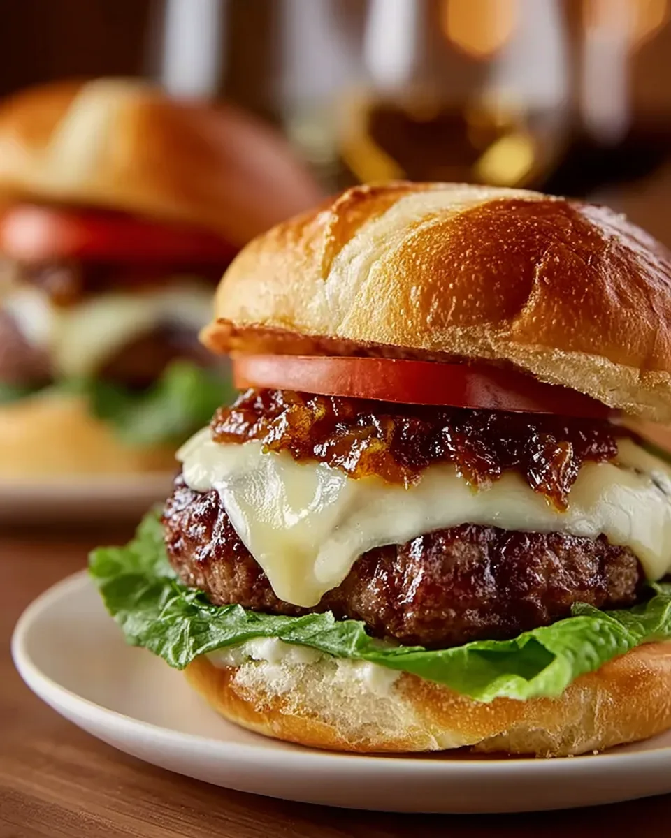 Burger with Taleggio, Pancetta and Onion Mustard Relish