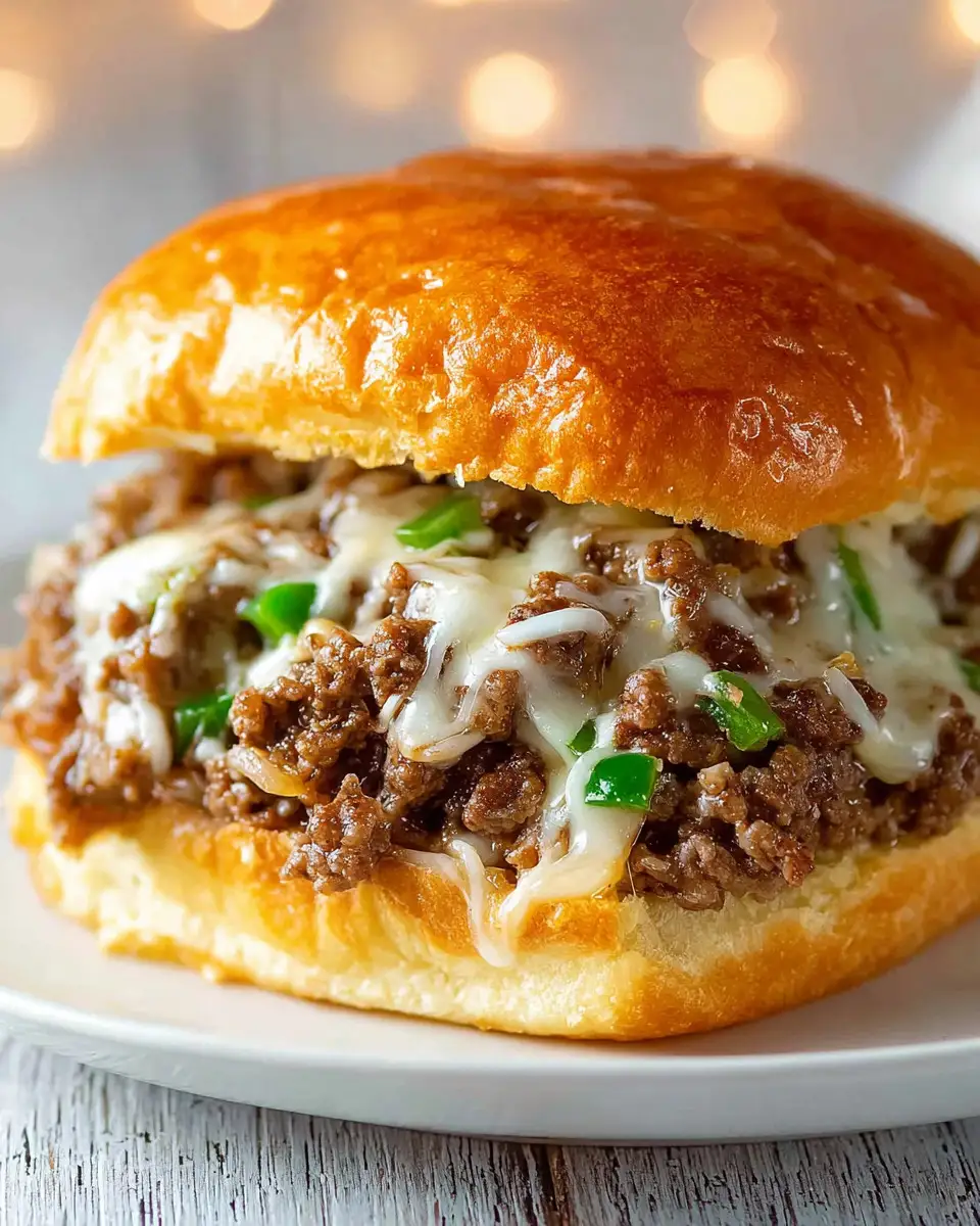 Cheesesteak Sloppy Joes (ground beef & peppers)