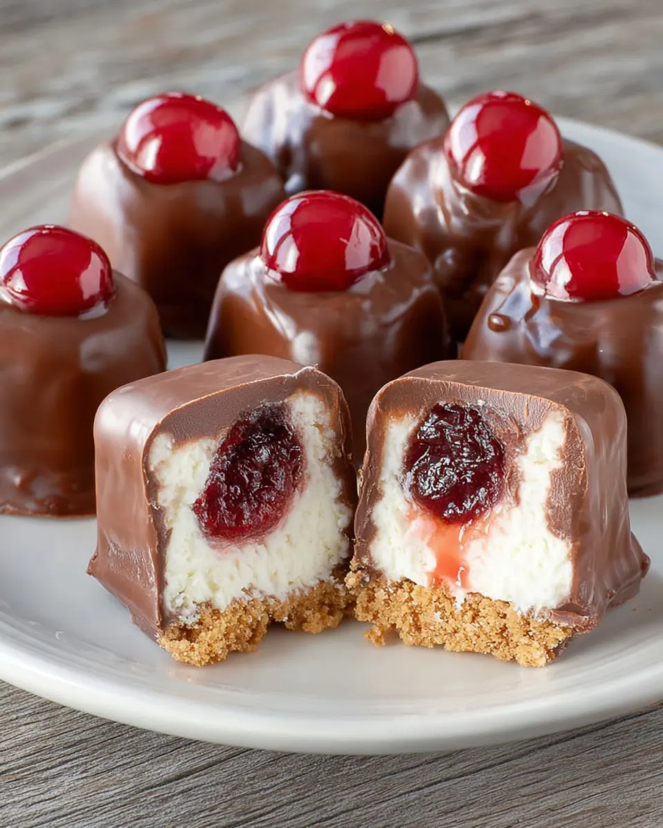 Chocolate Covered Cherry Cheesecake Bites