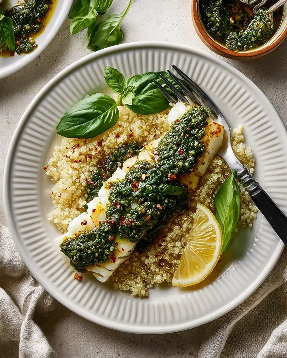 Cod with Light Pesto Sauce