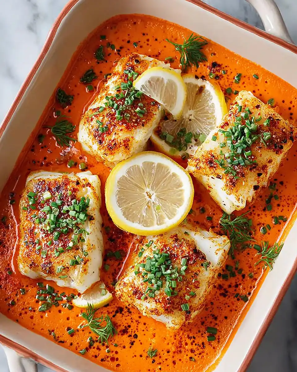 Cod with Roasted Pepper Sauce