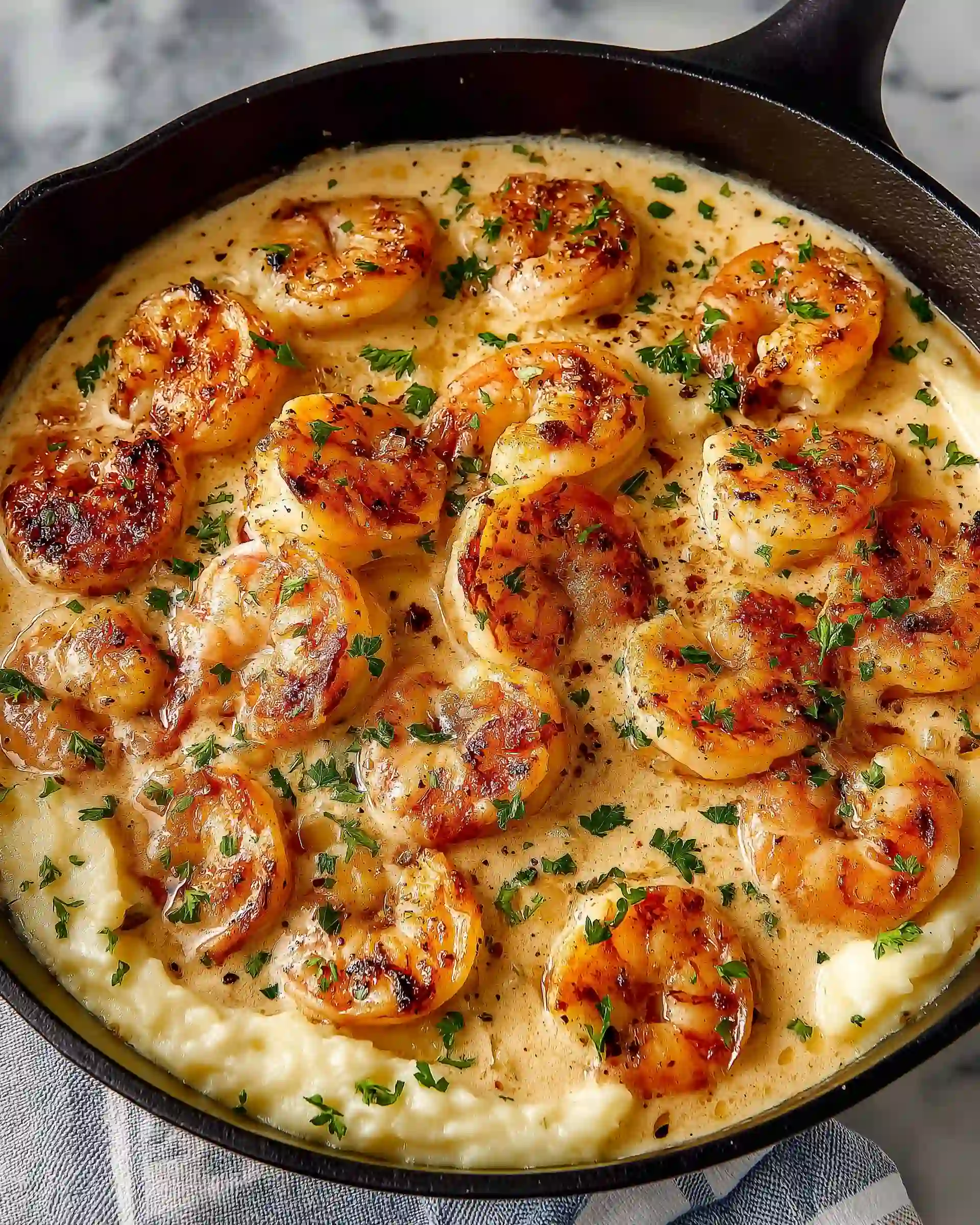 Creamy Garlic Shrimp over Mashed Potatoes