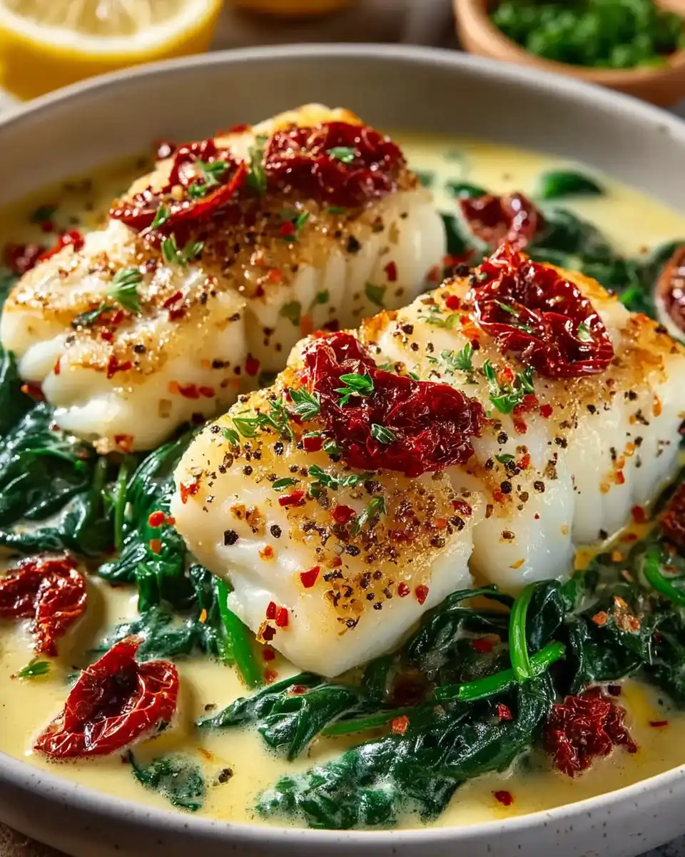 Creamy Tuscan Cod with Spinach