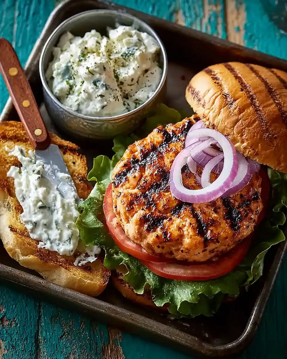 Everything Salmon Burgers with Scallion Sour Cream Cream Cheese Sauce