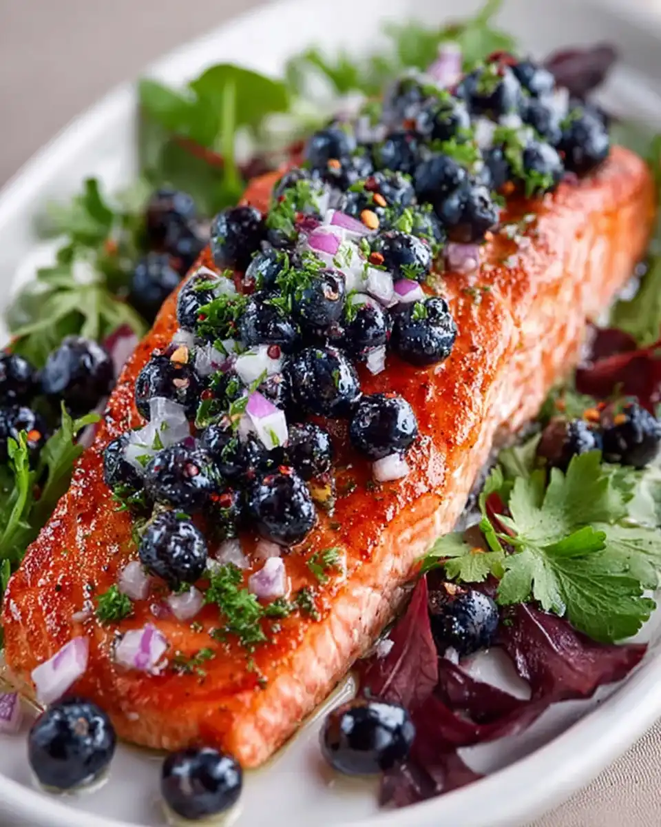 Grilled Salmon with Pickled Huckleberries