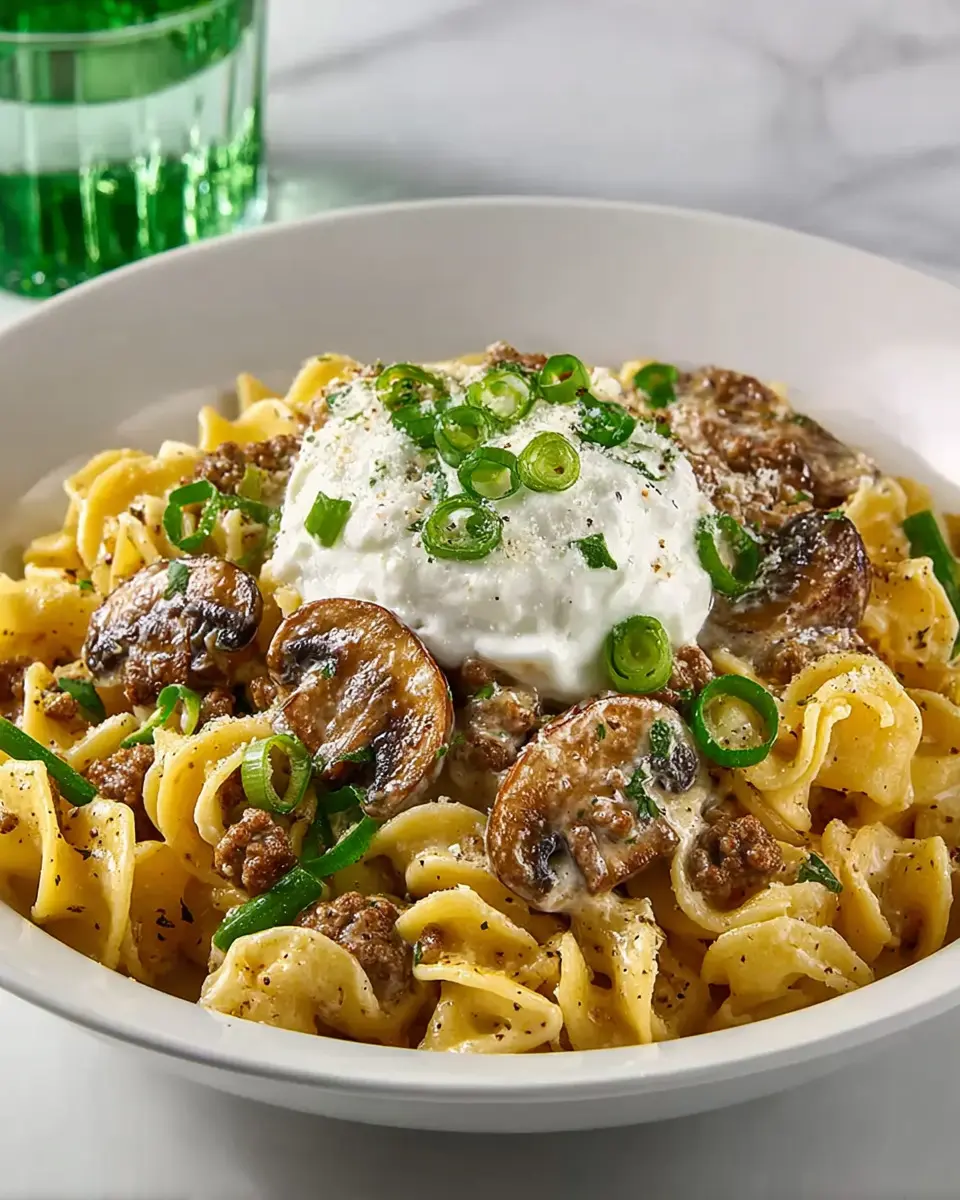 One Pan Ground Beef Stroganoff with Noodles