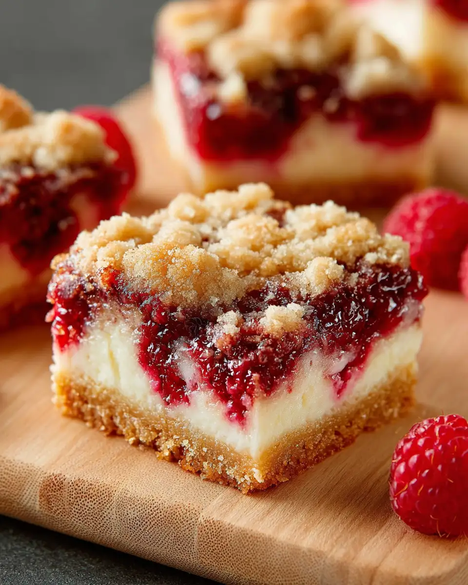 Raspberry Crumble Cheesecake Bars