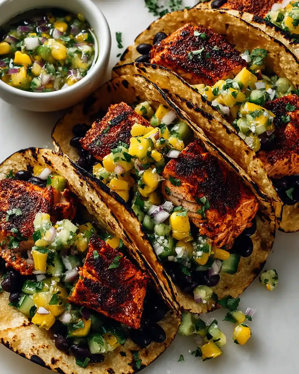Salmon Tacos with Mango Corn Salsa