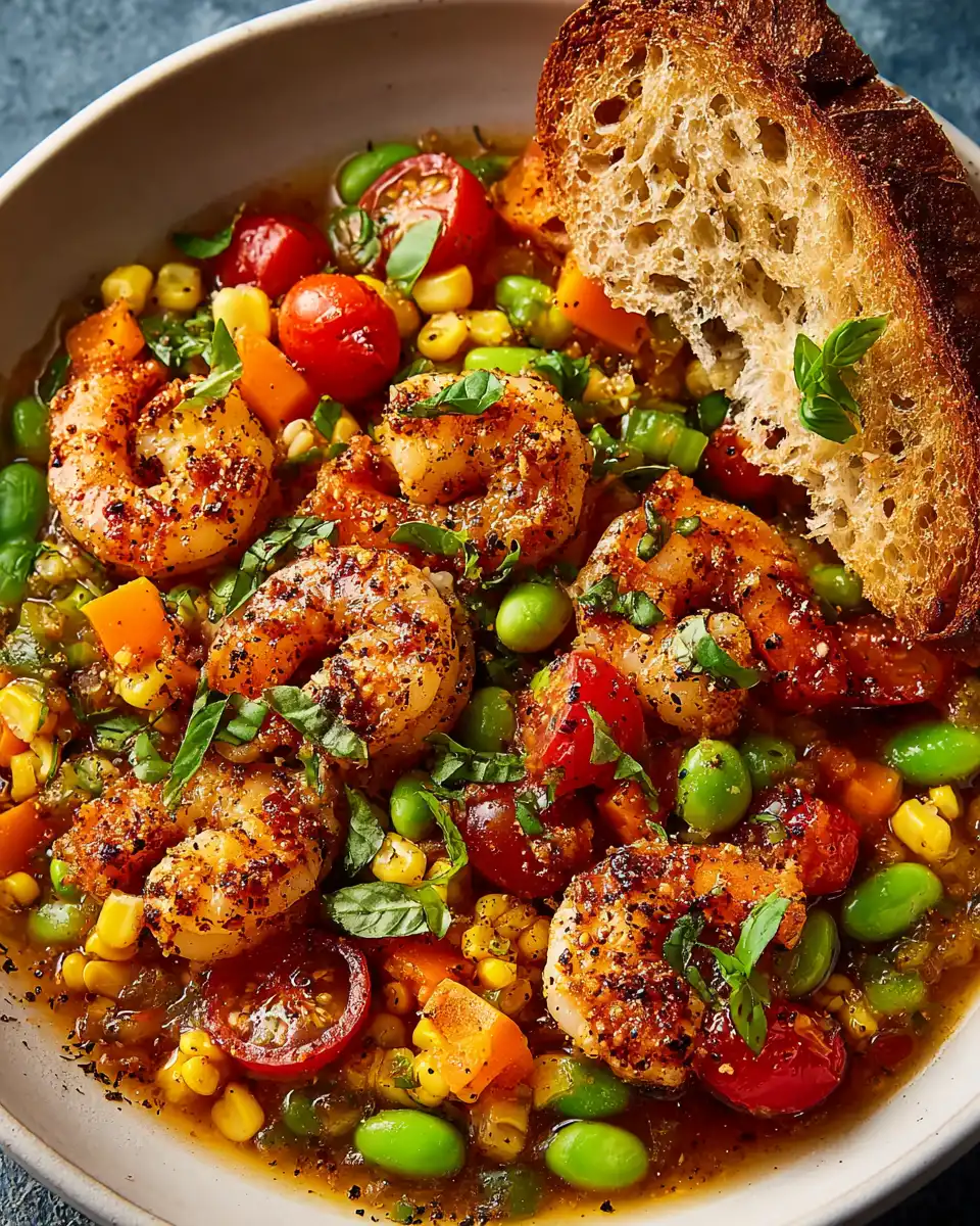 Shrimp & Tomato Succotash Skillet