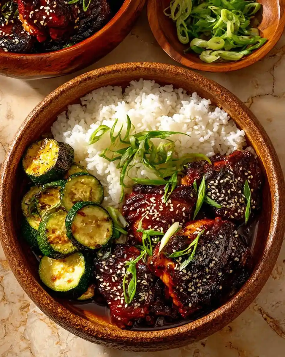 Sticky Honey Garlic Chicken Thighs with Sesame & Green Onions