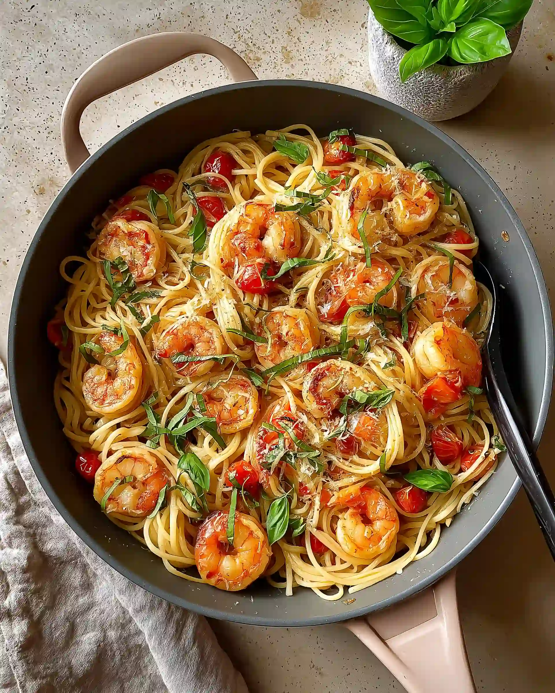 Tomato Basil Shrimp Pasta Recipe