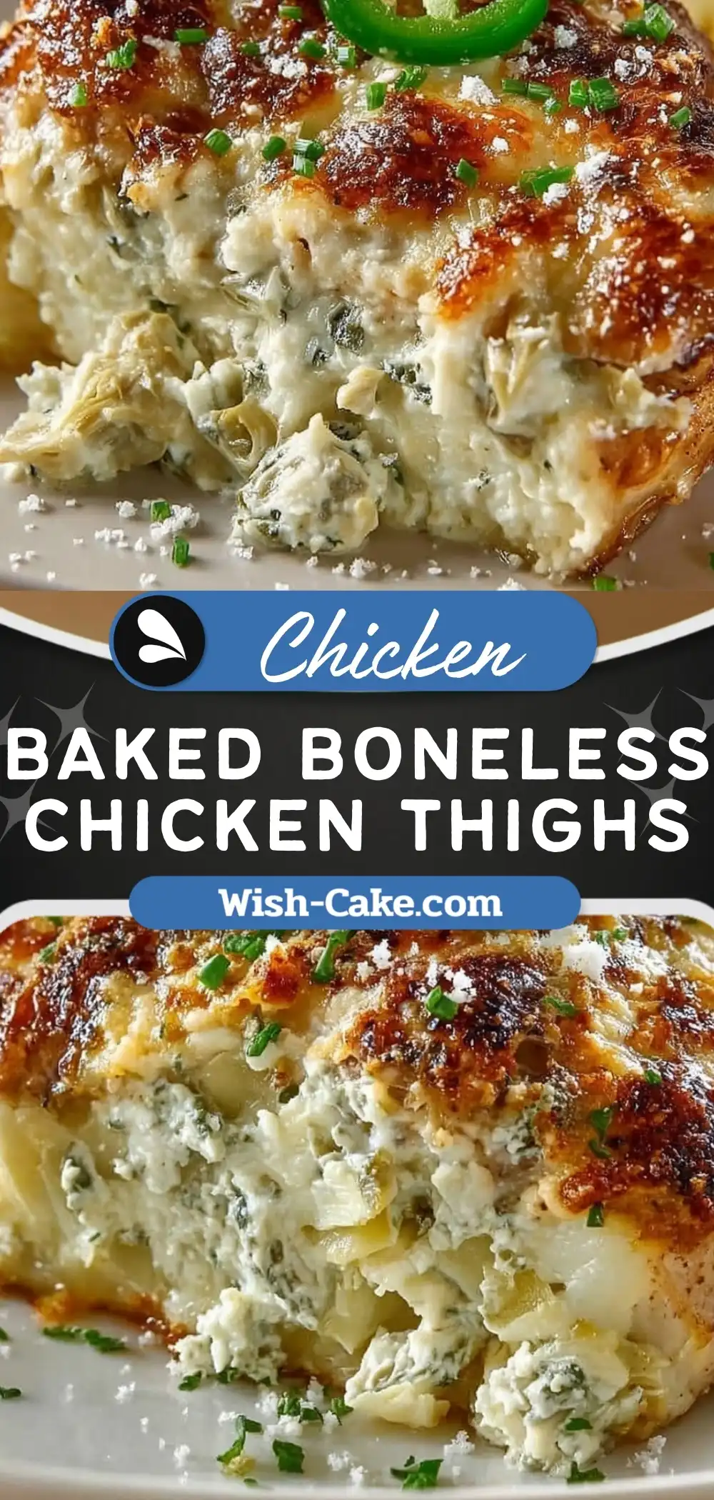 Oven Baked Boneless Chicken Thighs with Jalapeno Artichoke Topping Irresistible Comfort