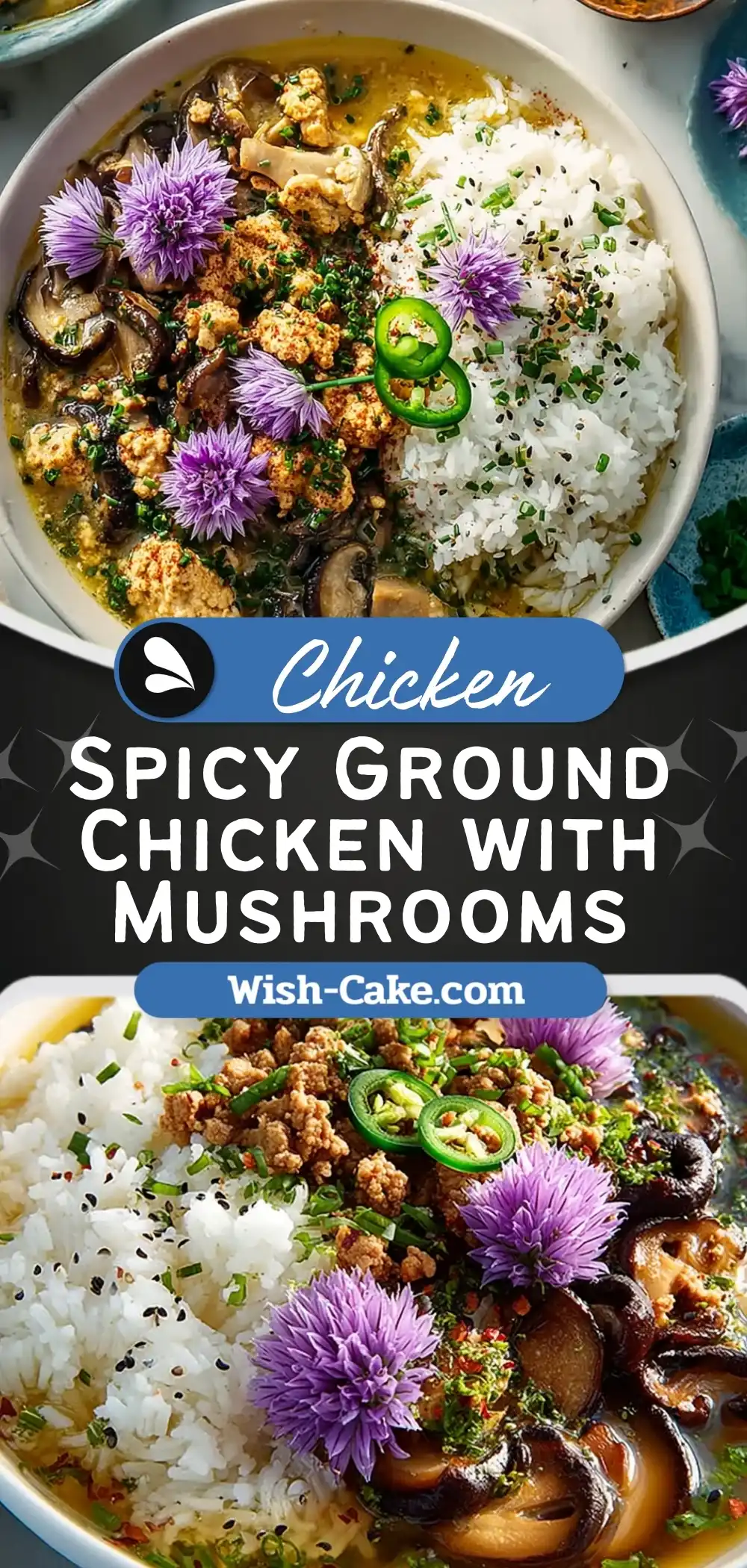 Spicy Ground Chicken with Mushrooms and Chive Blossoms Irresistible Bowl