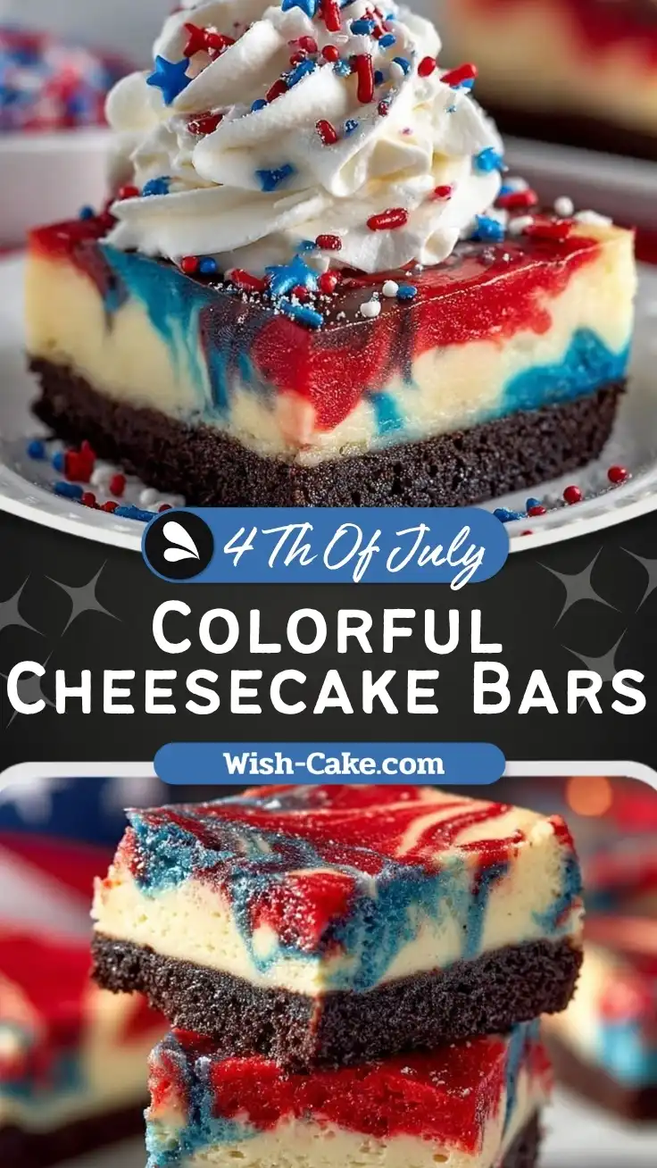 Colorful Cheesecake Bars With Red White and Blue Delight